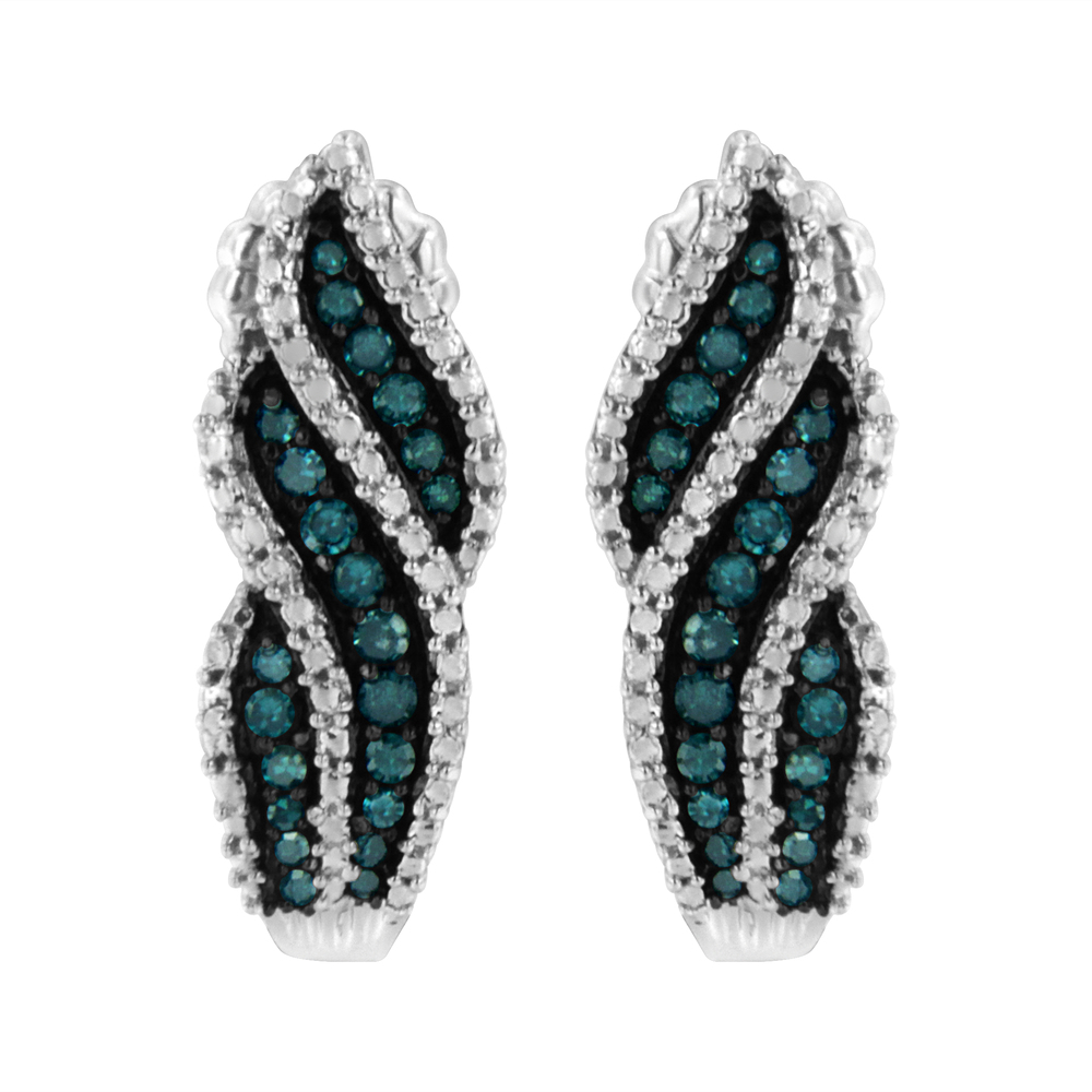 Sterling Silver .5 ct. TDW Treated Blue Diamond Dangling Stud Earrings (Blue,